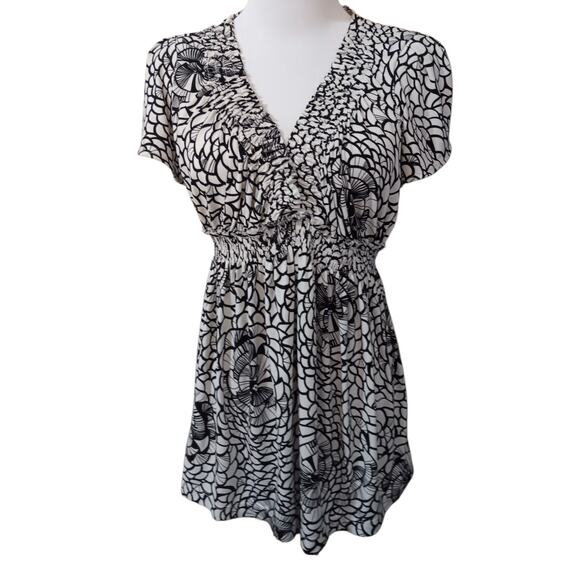 Y2K 2000s Babydoll Top Blouse L Liquid Knit Smocked Coquette Office Career Party - Picture 2 of 12